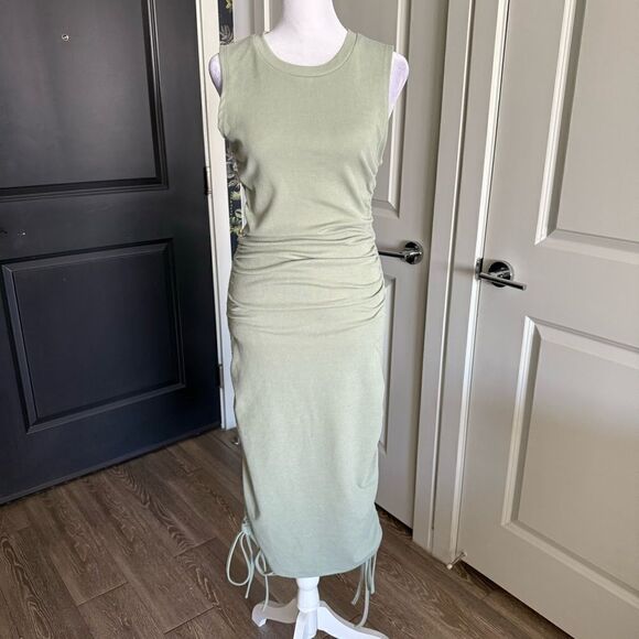Style Rack Minimalist Sage Green Sleeveless Side Tie Midi Dress Size S - Picture 1 of 6
